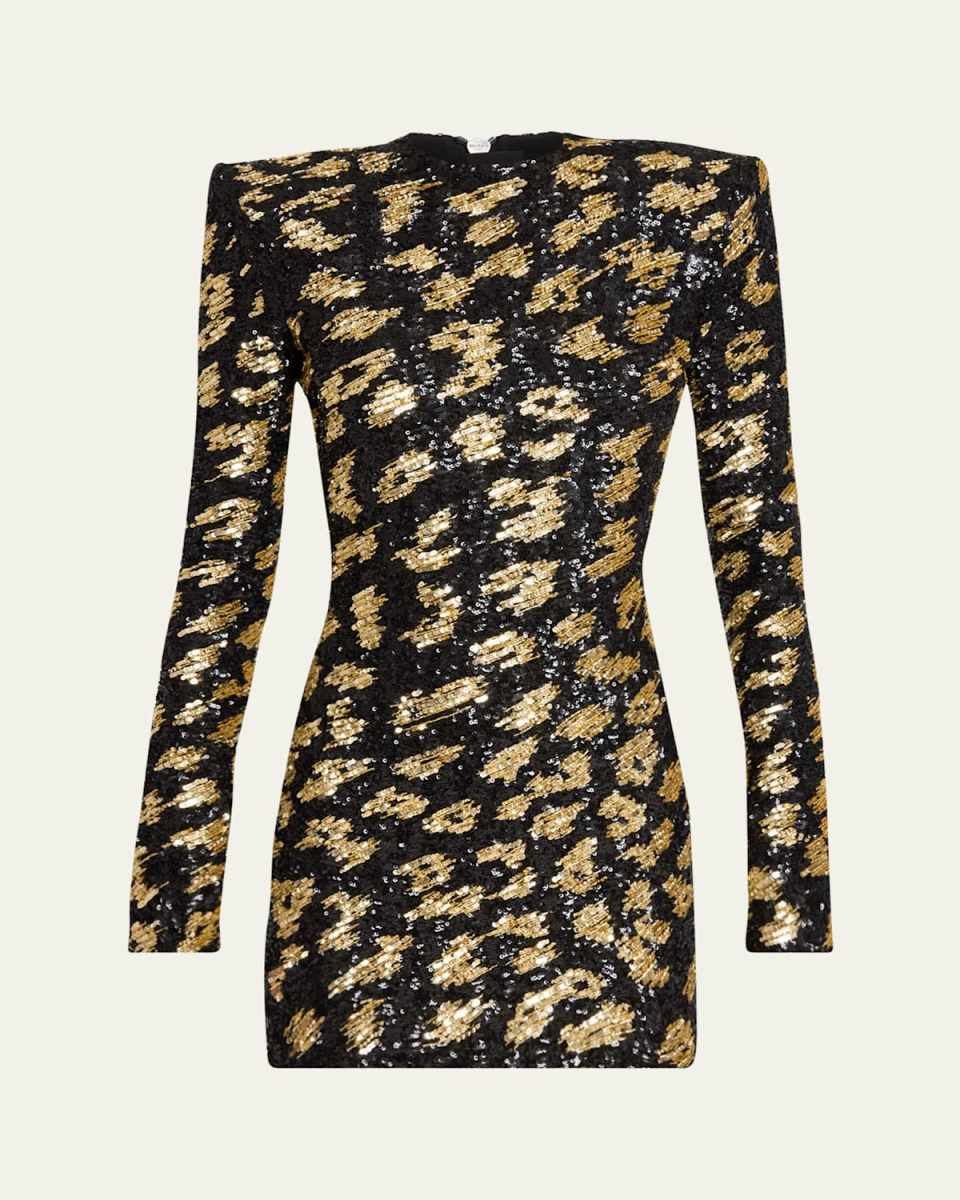 Sequined Leopard Structured Mini Dress